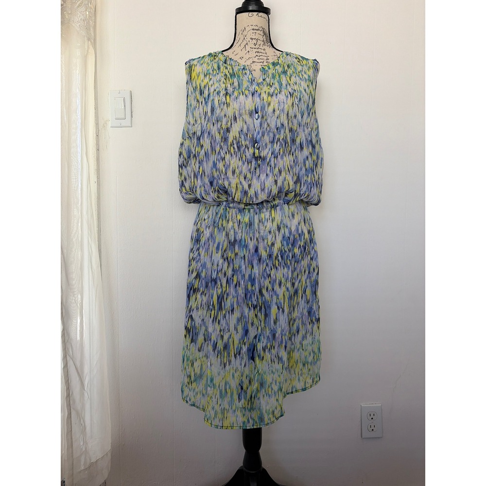 Liz Claiborne Swim Cover Up Womens‎ XL Blue Yellow Waterfall Print Blouson Dress